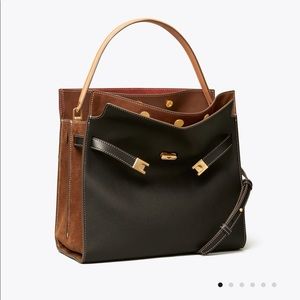 Tory Burch Lee Radziwill Black Brown Colorblock Leather Suede Handbag